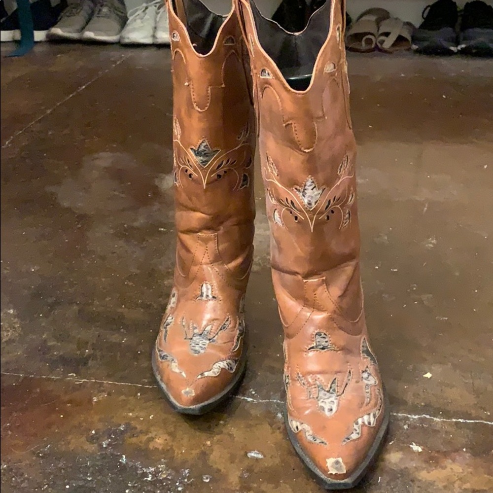 Brown Cowboy Boots with Snakeskin - Picture 5 of 6